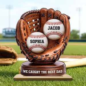 We Caught The Best Dad Baseball Glove - Personalized 2-layered Wooden Plaque - Father's Day Gift For Dad, Husband