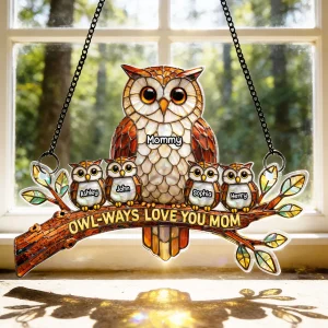 Owl-ways Love You Mom - Personalized Suncatcher - Gift For Mom, Grandma